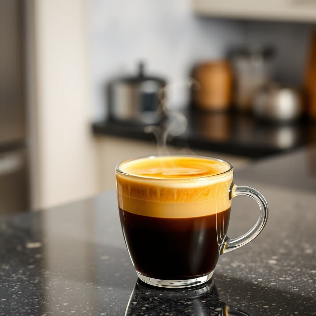 Nespresso ad variant — "Barista-quality crema, right from your kitchen counter." Benefit-led headline.